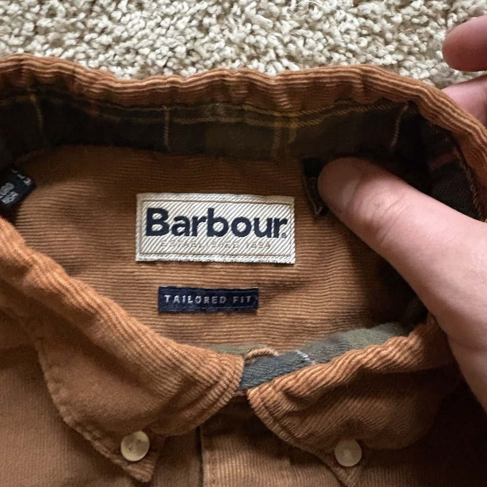 Barbour Men's Ramsey Corduroy Tailored Fit Shirt Size L Sandstone Long Sleeve - Picture 7 of 9